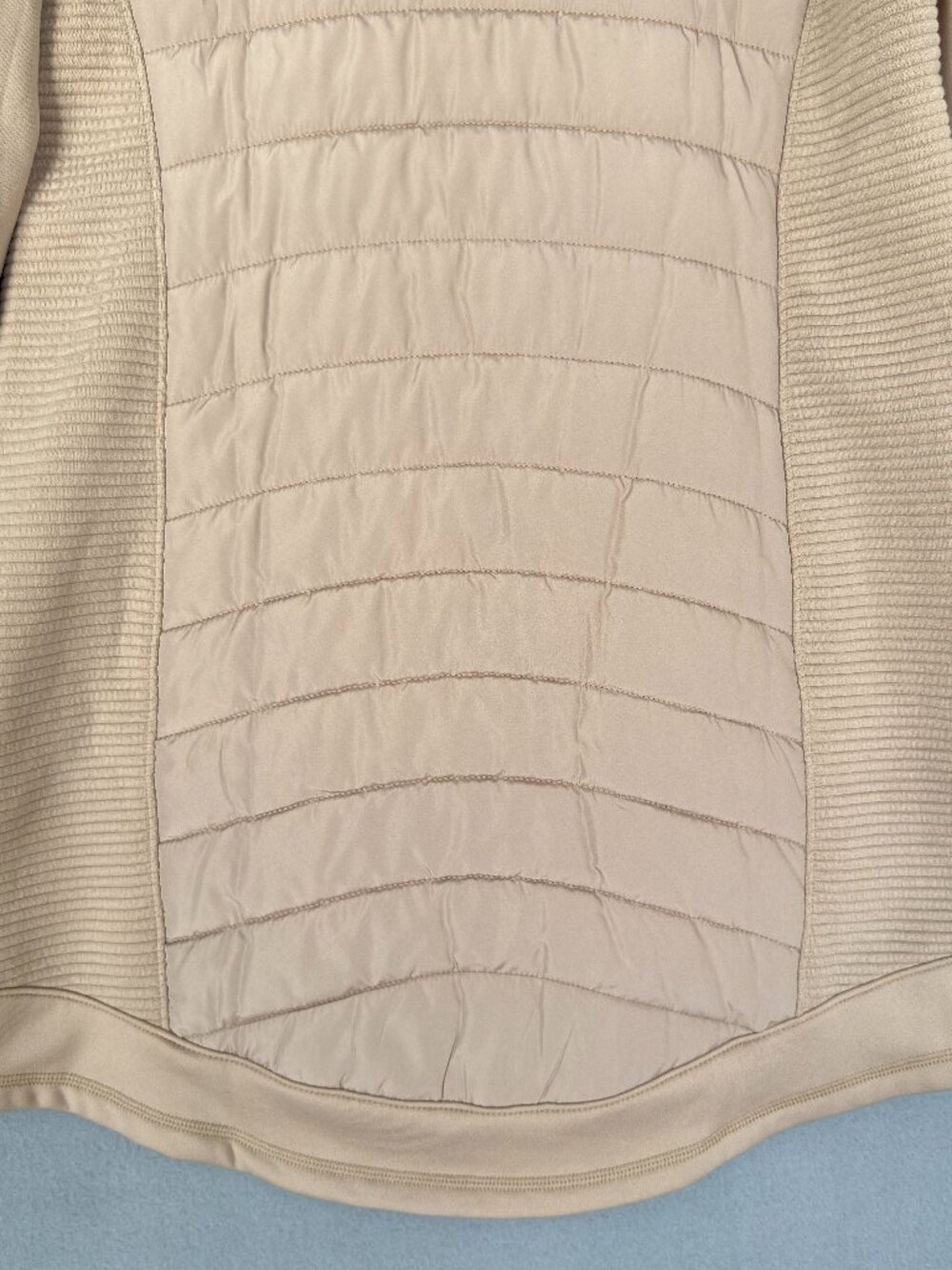 Tek Gear Women’s Zip Up Long Jacket Size M Beige Quilted Hooded Thumb Hole - Picture 11 of 14